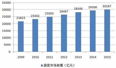 B2B餐饮采购：2009-2015年我国蔬菜消费市场规模